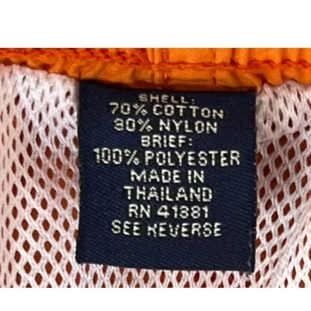 Y2K Polo Sport Ralph Lauren Mens Orange Swim Trunks Mesh Lined Size L VINTAGE